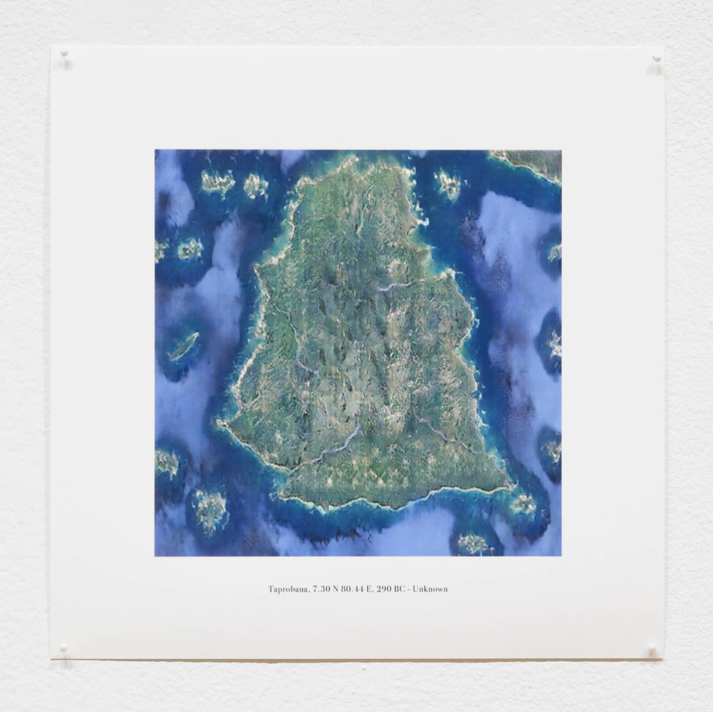 Image of the phantom island "Taprobana." The image is part of new media artist Liliana Farber's "Terram in Aspectu" series, which used GPS software to create images of historical phantom islands. 